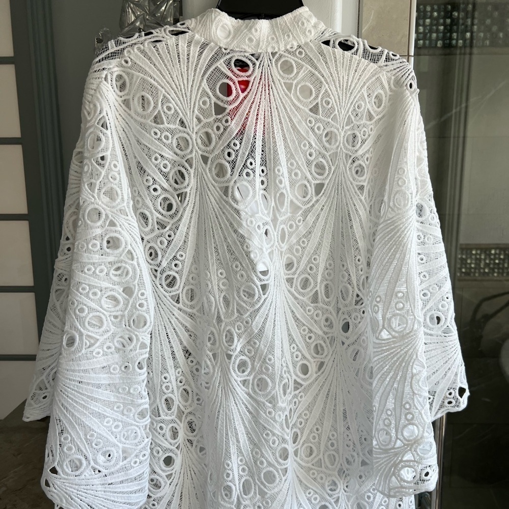 La Vie Style House Lace and Eyelet Caftan Midi-Dress White - Picture 10 of 15